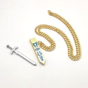 Stainless Gold Silver Legend of Zelda Master Sword BOTW Necklace Gamer Gift Set